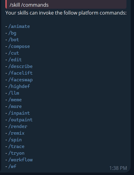 Skills commands list